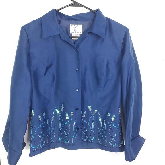 Vintage Jacket Womens M Silk Sequin Embroidered Florals Mature Formal Event ICE - Picture 1 of 9